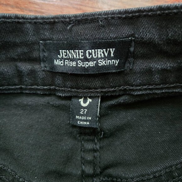 True Religion Jenny Curvy Mid Rise Super Skinny Cutoff Jean Shorts Black 27 - Picture 3 of 4